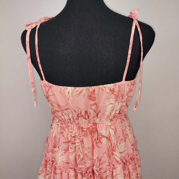 NWOT VICI Tie Strap Tiered Flowy Mini Sun Dress in Palm Leaf Pattern Sz. S - Picture 12 of 15